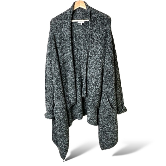 JOIE Grey Marled Long Line Waterfall Open Front Cardigan w/ Pockets US Sz L - Picture 1 of 8